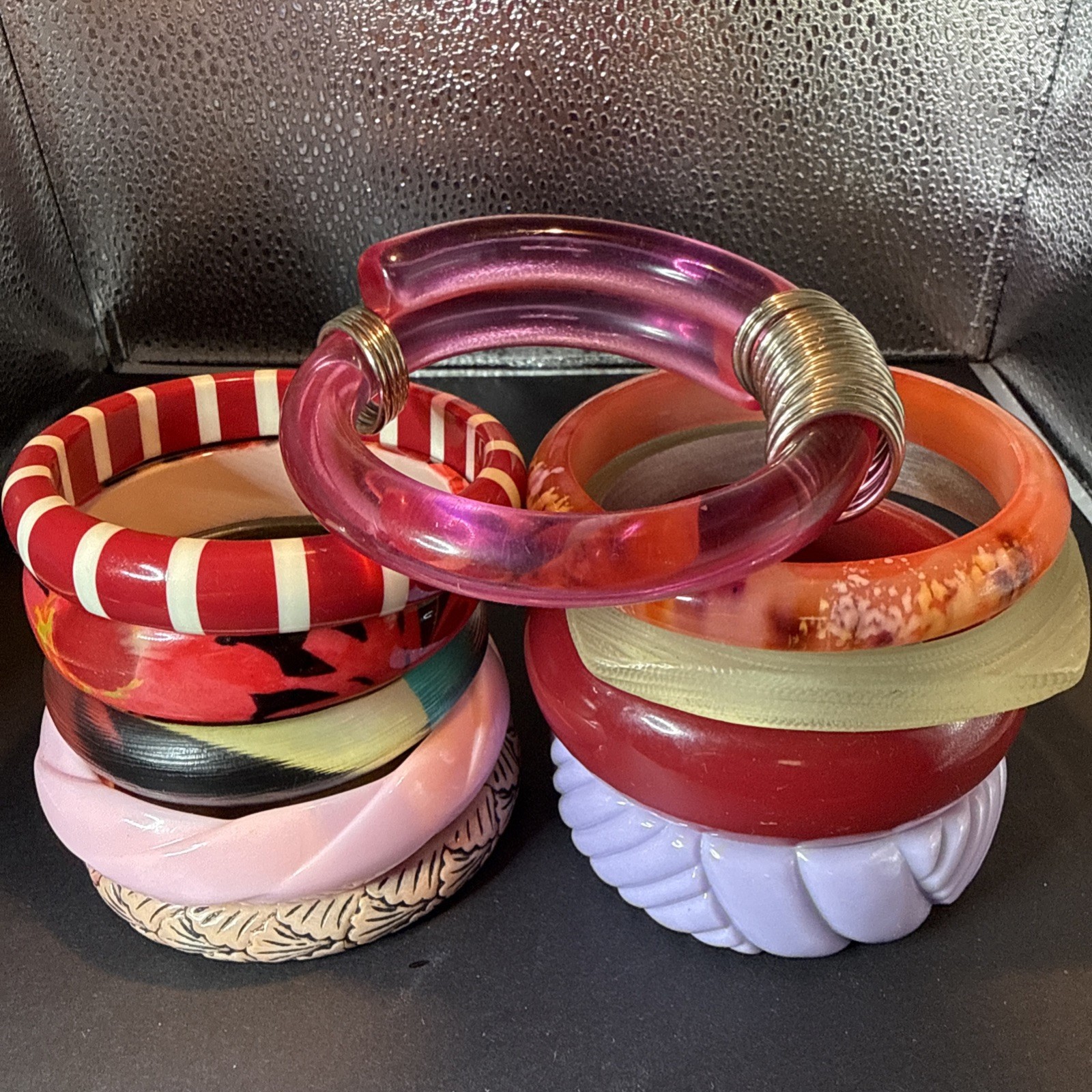 Vintage 10 Celluloid & Lucite Plastic Bracelets Variety Collection