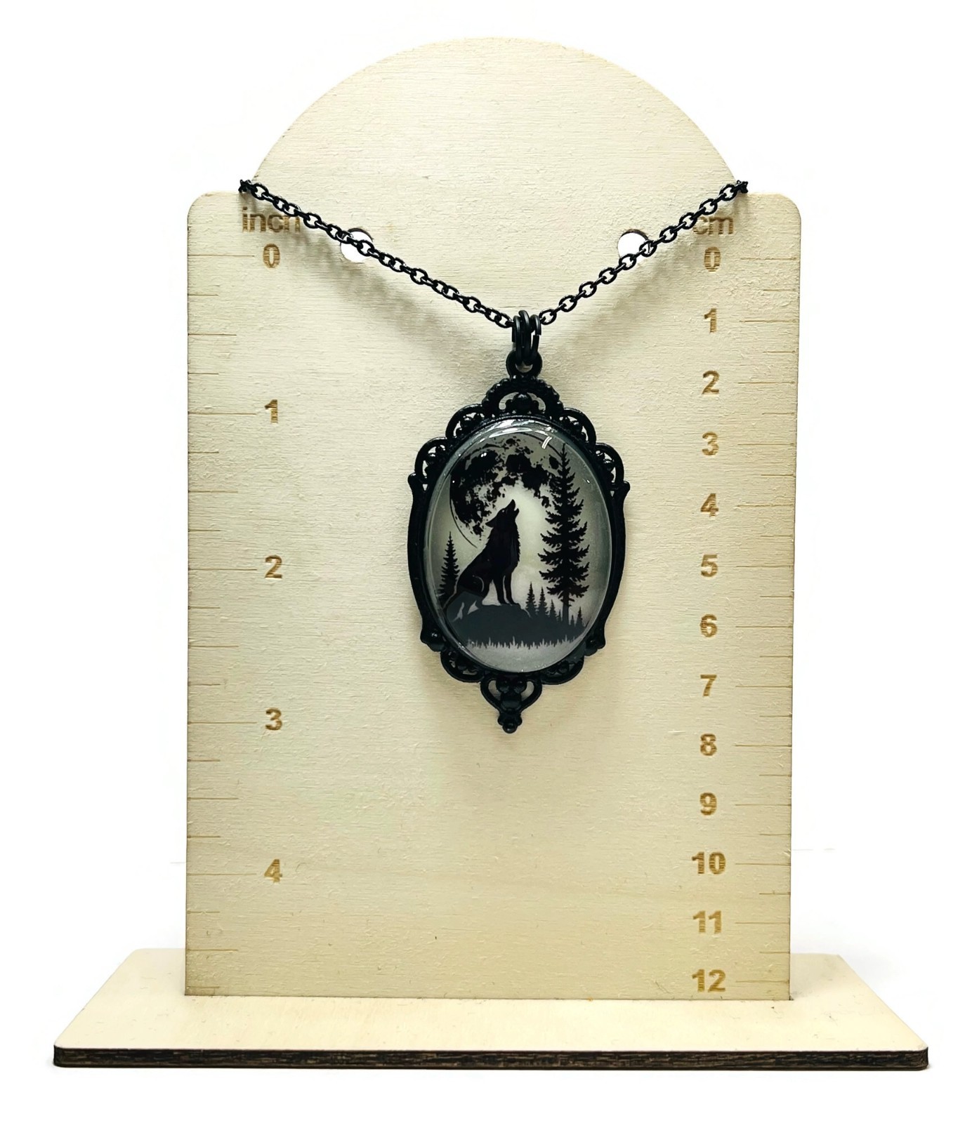 Wolf Howling at the Moon Aqua Blue Purple/Violet Glow in the Dark Necklace