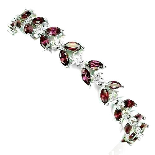 Silver Bracelet Rhodolite Genuine Natural Mined Gems Solid Sterling 7 1/2 Inch