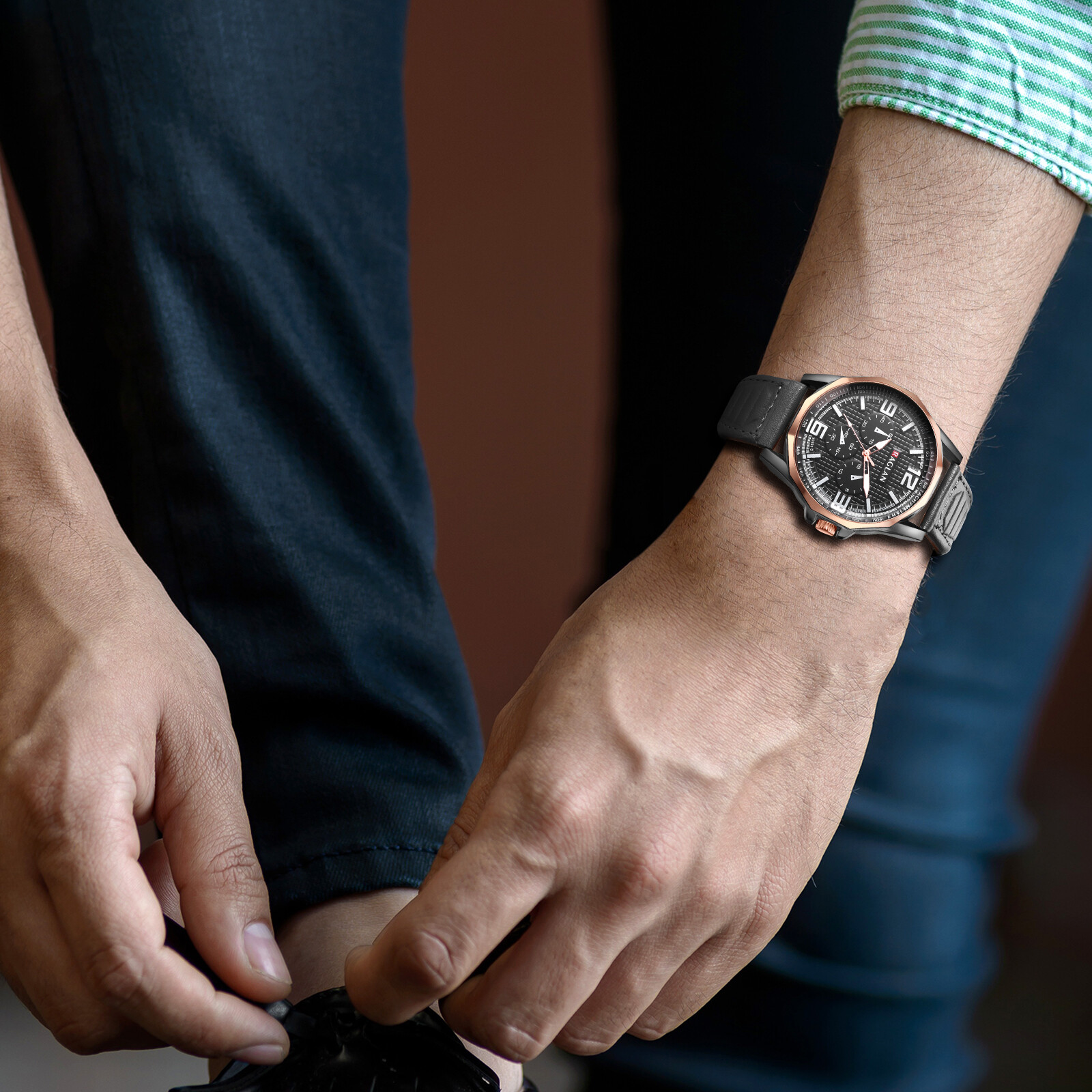 Casual Business Mens Easy Reader Big Dial Leather Band Quartz Analog Wrist Watch