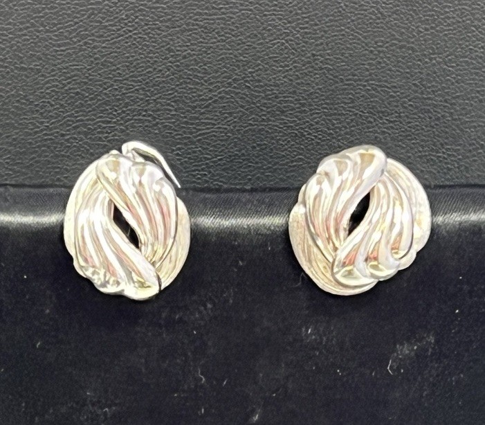 Vintage Classic 925 Silver Round Knot Clip On Earrings Germany Wire Back 7.71g
