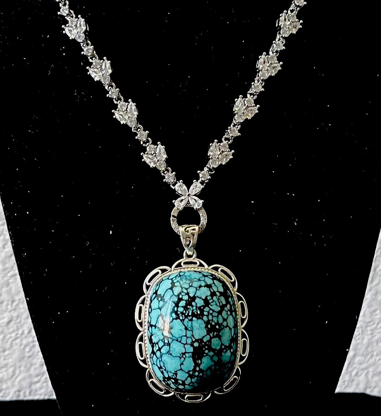 Natural Turquoise Lander Blue Gemstone Amulet Pendant Necklace Handmade Gift