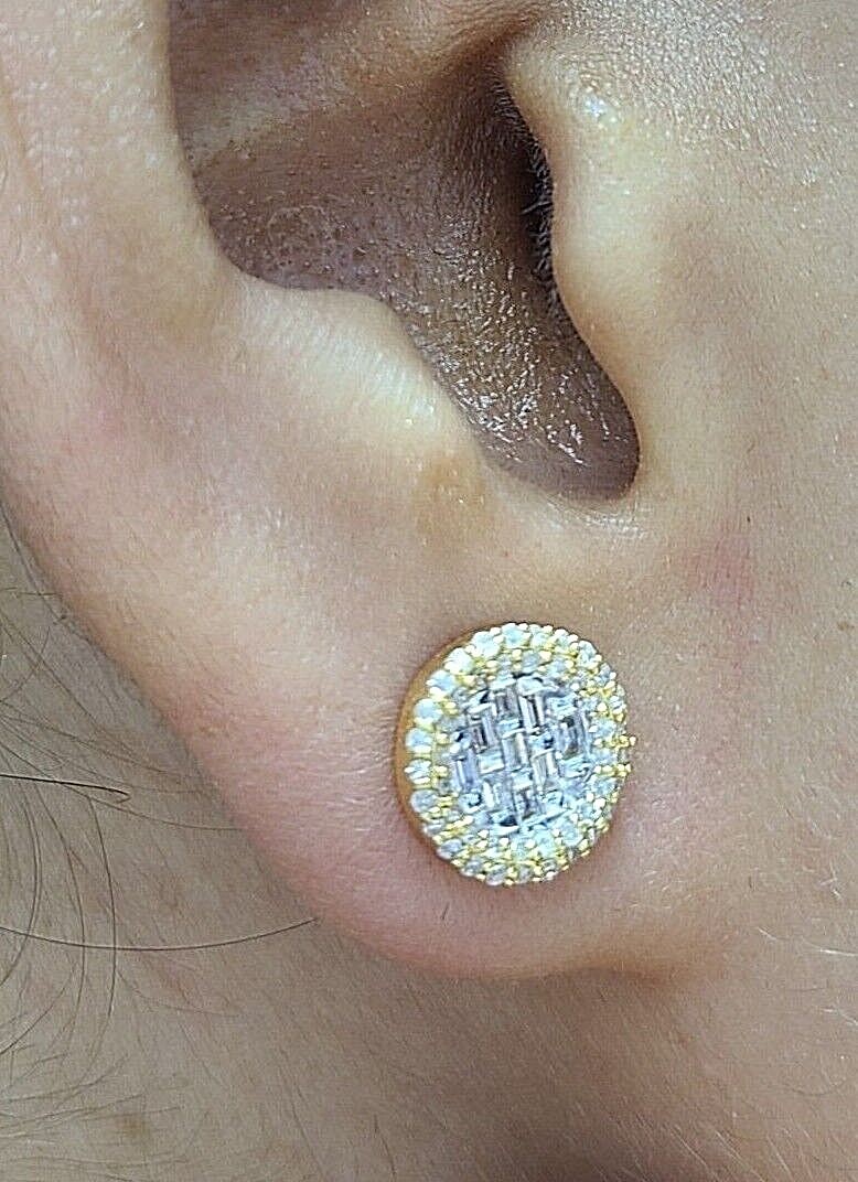 DEAL! 0.40CTW NATURAL ROUND BAGUETTES DIAMOND CLUSTER STUDS EARRINGS 8.8MM