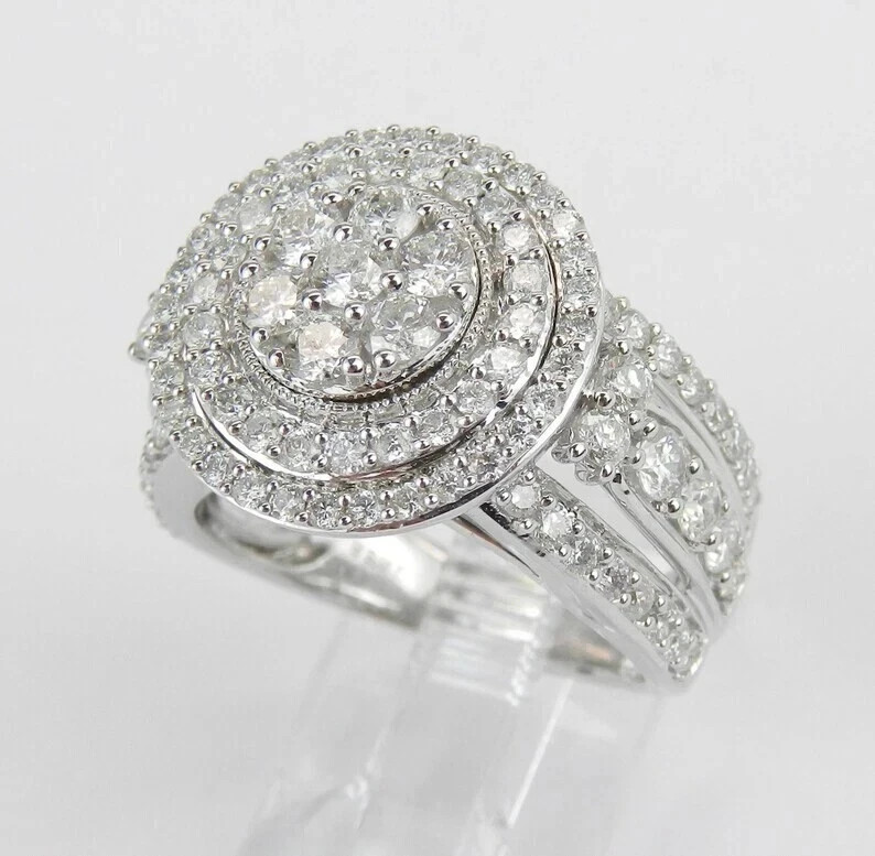 2Ct Round Lab Created Diamond Cluster Women’s Wedding Ring 14k White Gold Plated