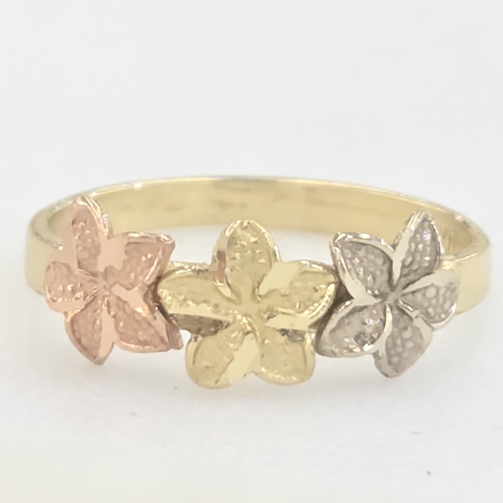 Solid 14k rose yellow White Gold flower Hibiscus ring