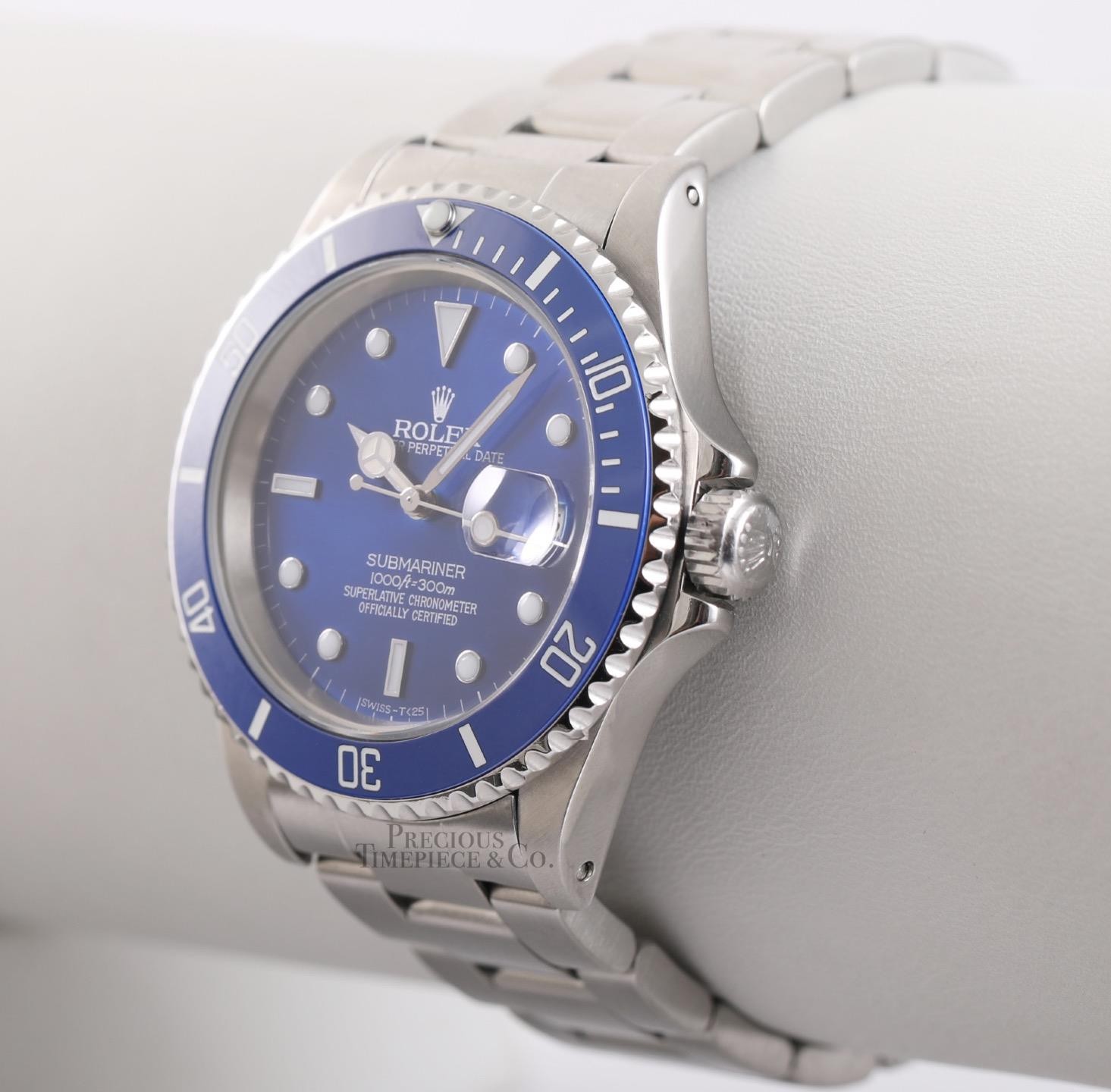 Rolex Submariner 16610 Date Stainless Steel 40mm-Custom Blue Ceramic /Blue Dial