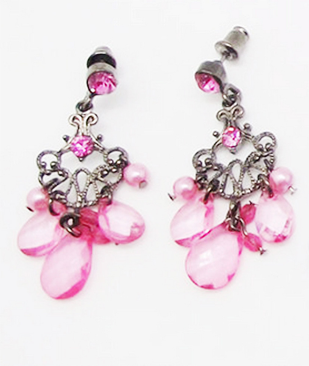1.75 in PINK BLUE GREEN GOLD CRYSTAL ACRYLIC DROP SILVER BUTTERFLY EARRINGS NEW