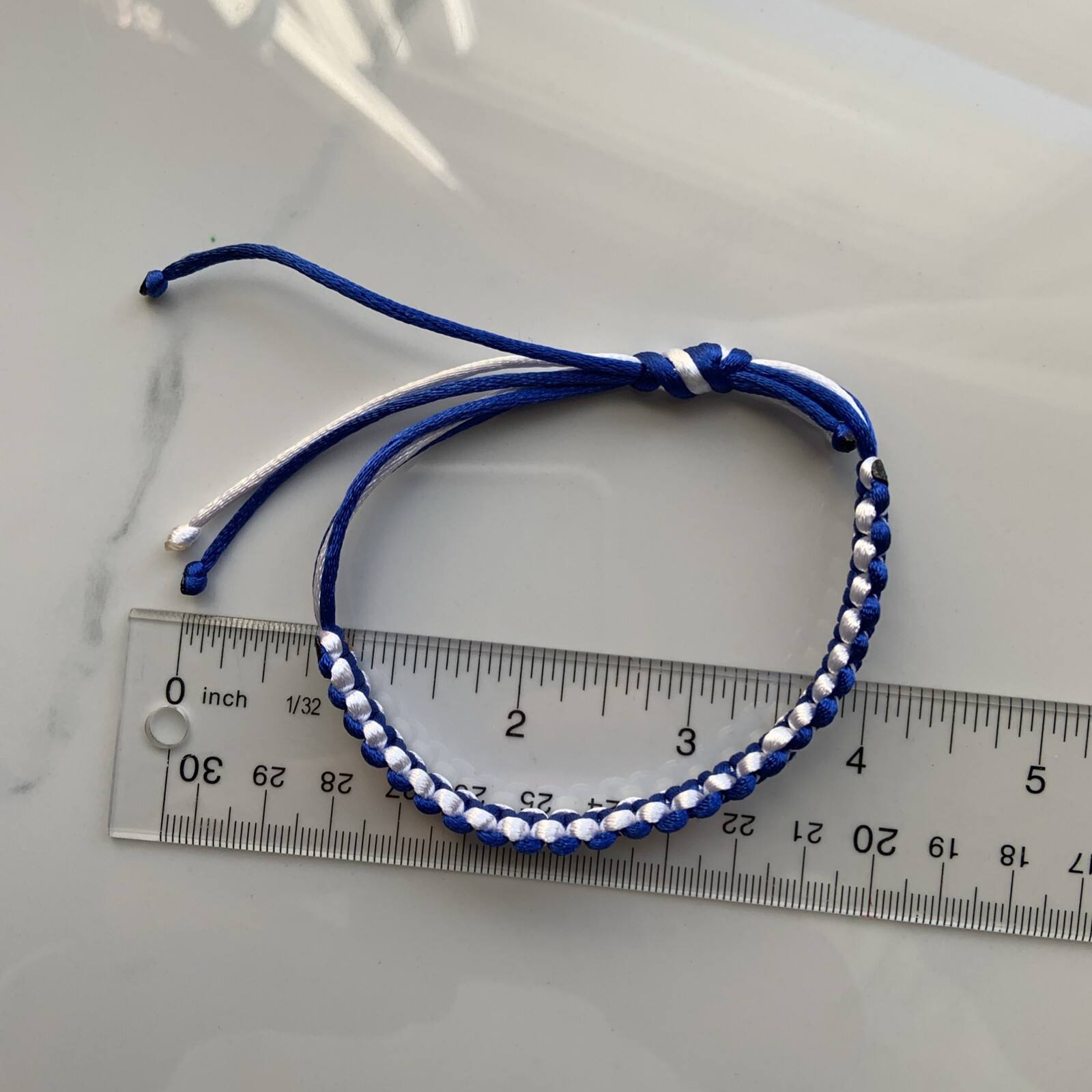 ISRAEL Bracelet BLUE & WHITE צמיד Satin Rattail Cord Shamballa Nylon Macrame (C)