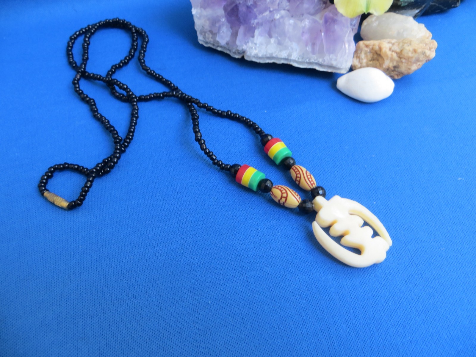 KENYA HAND-CRAFTED RASTA COLORS GYE NYAME SYMBOL PENDANT NECKLACE A