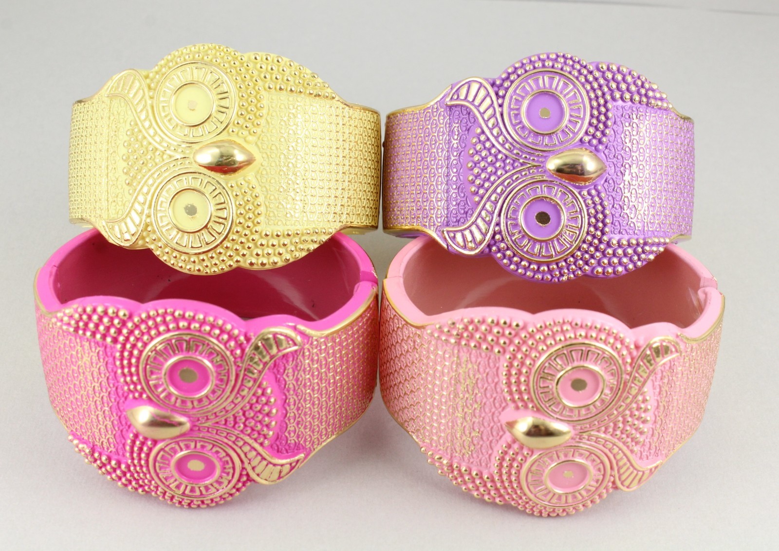 Owl bracelet Pink Gold carved textured bird plastic hinged bangle cuff