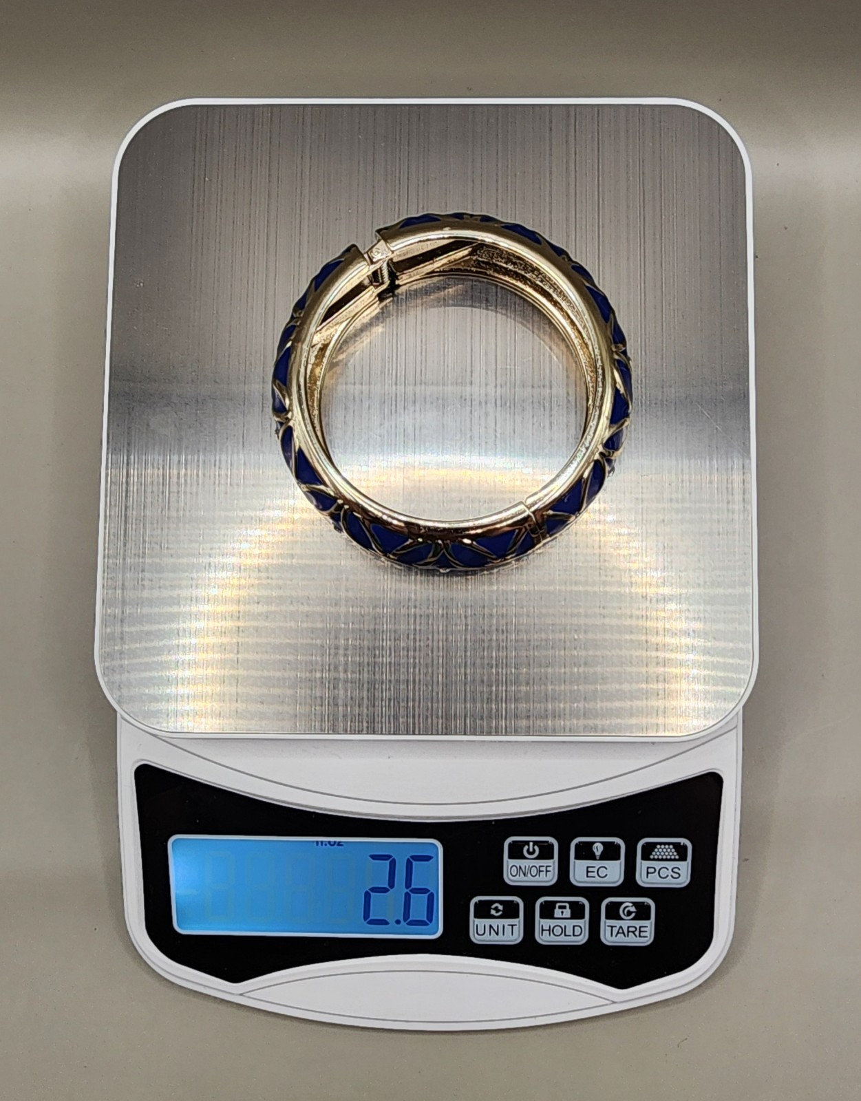 Sequin New York Blue Enamel Hinged Bangle Bracelet Crystal Accent Nordstrom 7″