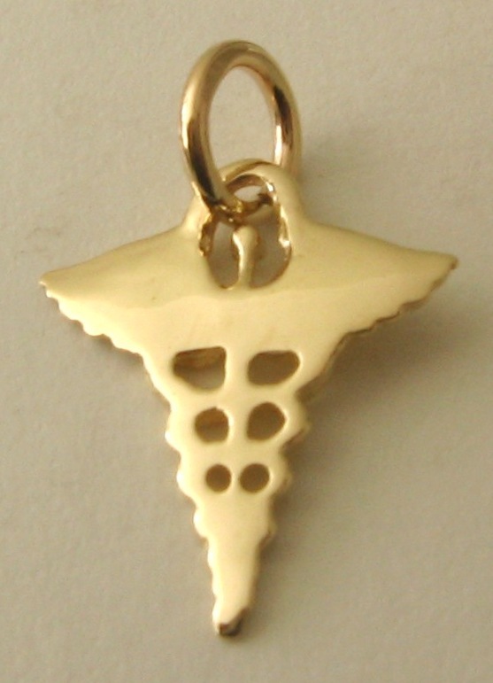 SOLID 9K 9ct Yellow Gold CADUCEUS MEDICAL SYMBOL Charm Pendant