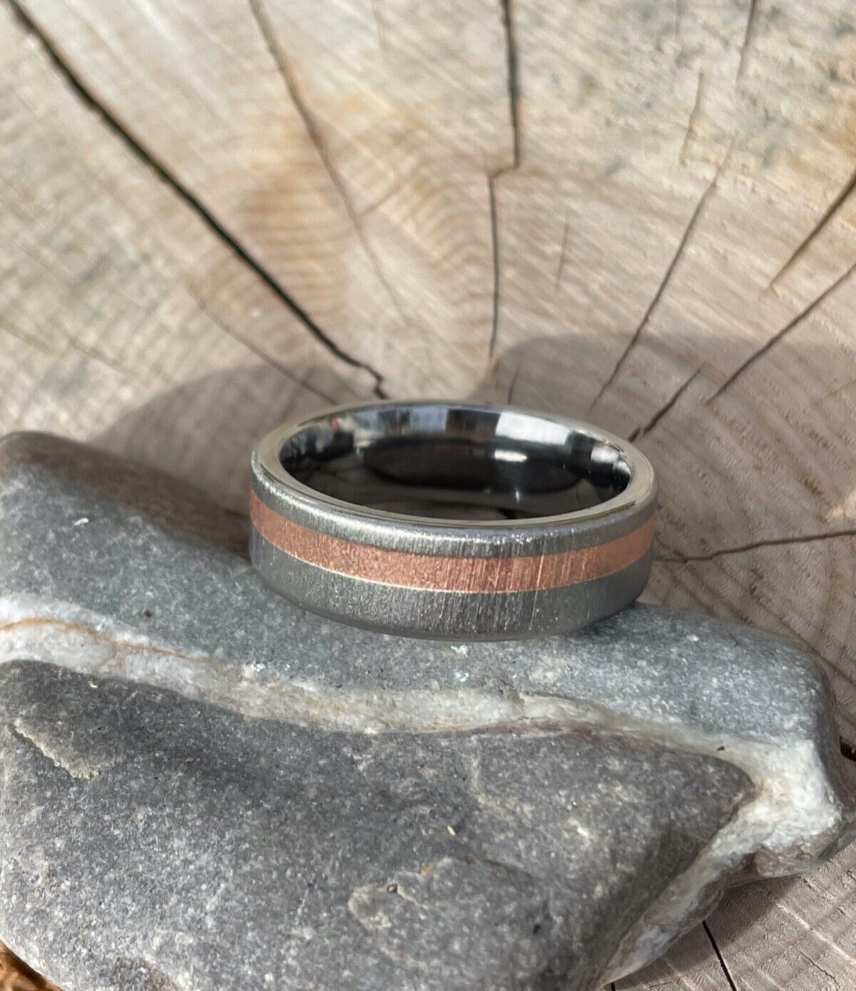6mm Wide, Copper and Titanium Unique Ring Style, Frosted Finish