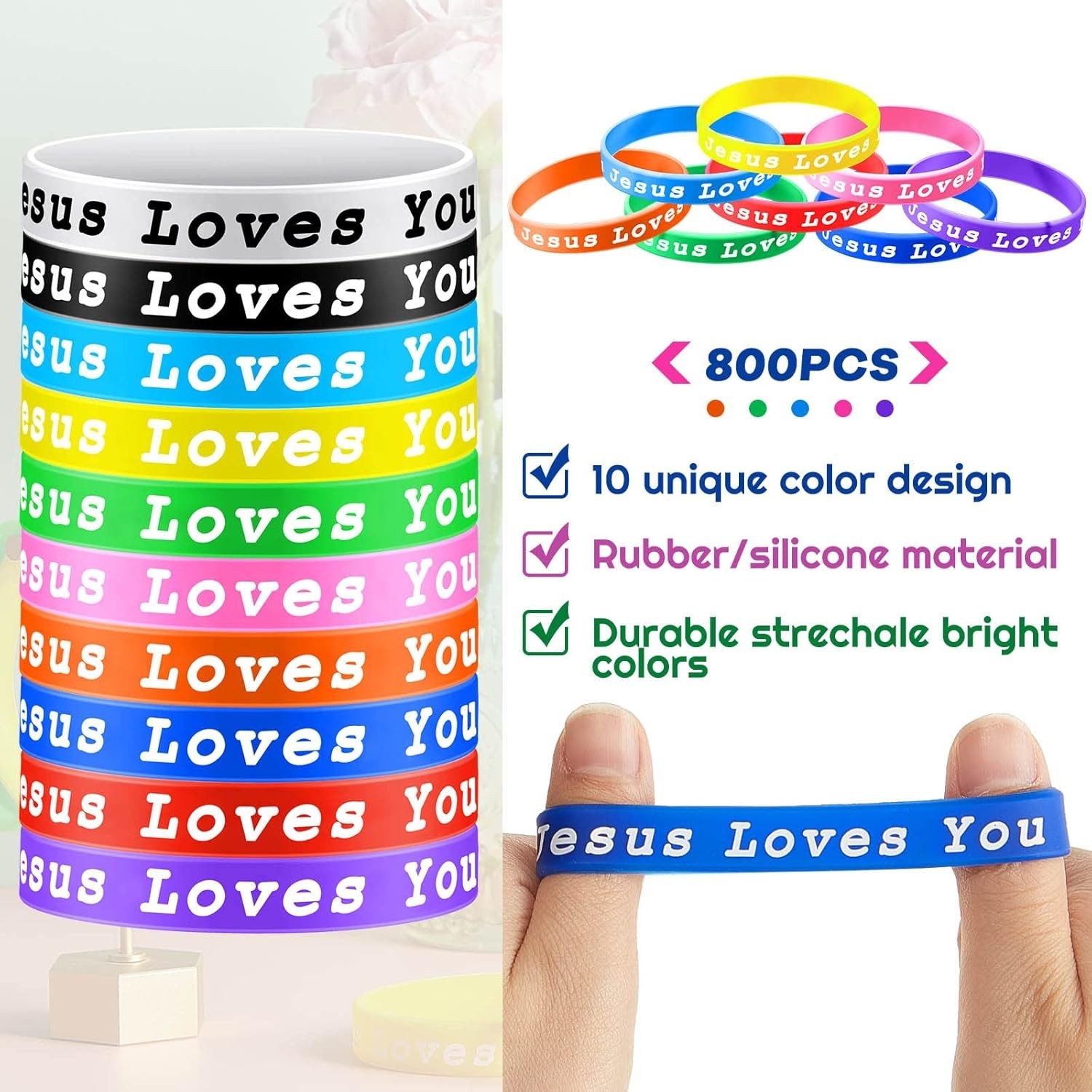8-Inch Jesus Loves You Silicone Wristbands for Kids & Adults – 120 Count Variety