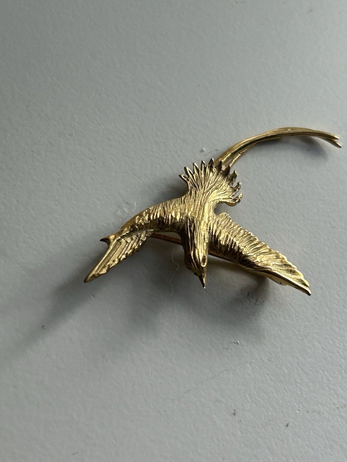 Gold 14k Long Tail Bermuda Bird Brooch Pin, No Stone, Birds Theme, Unisex Adults