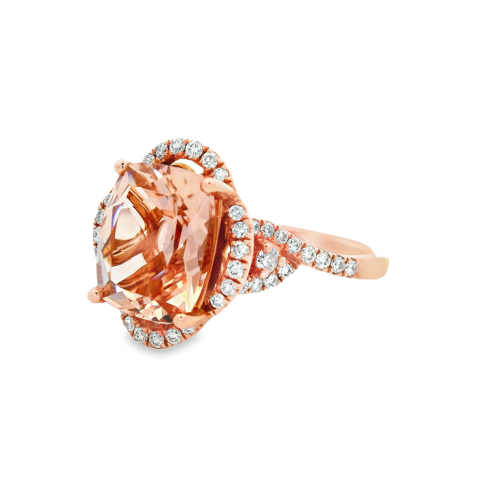 2.80ct Natural Morganite & Diamond Halo Ring, 14k Rose Gold, Size 7