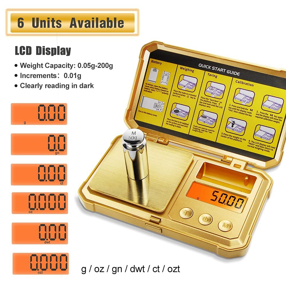 GOLD Fuzion Digital Pocket Scale 200g x 0.01g Jewelry Gram Herb Karat Weight