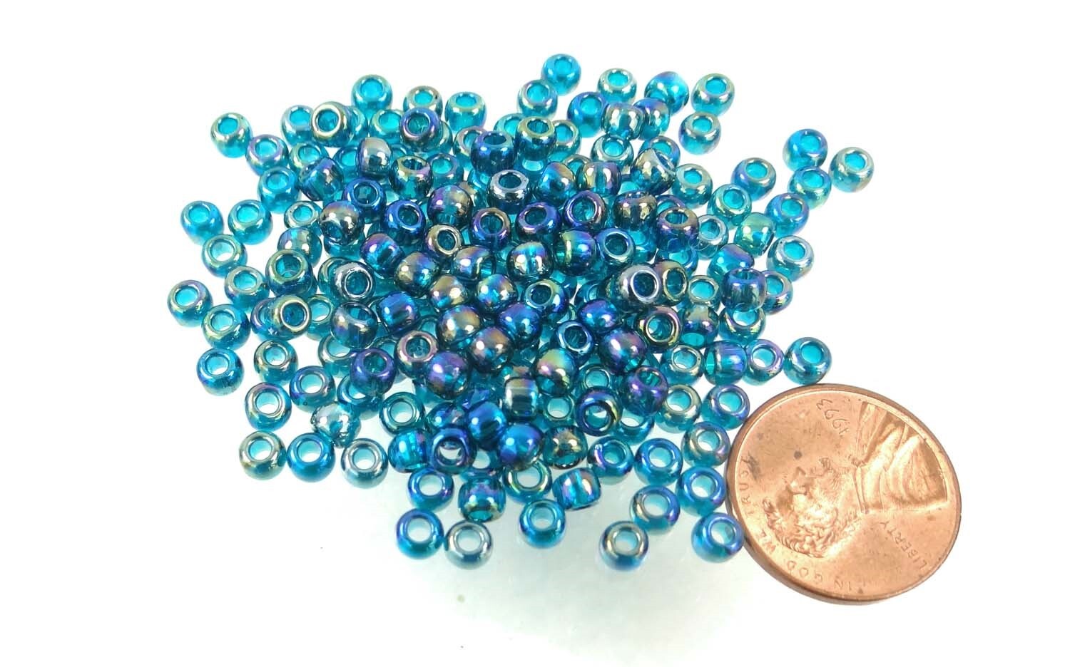 6/0 Fine Japanese TOHO Seed Beads Transparent Rainbow Teal 10-grams