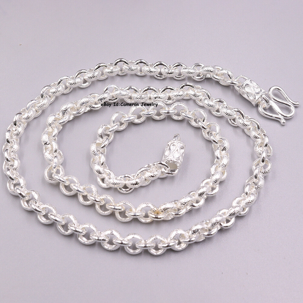 Pure S999 Fine Silver Chain 5mm Cloud Pattern Cable Link necklace 34-35g 19.6in
