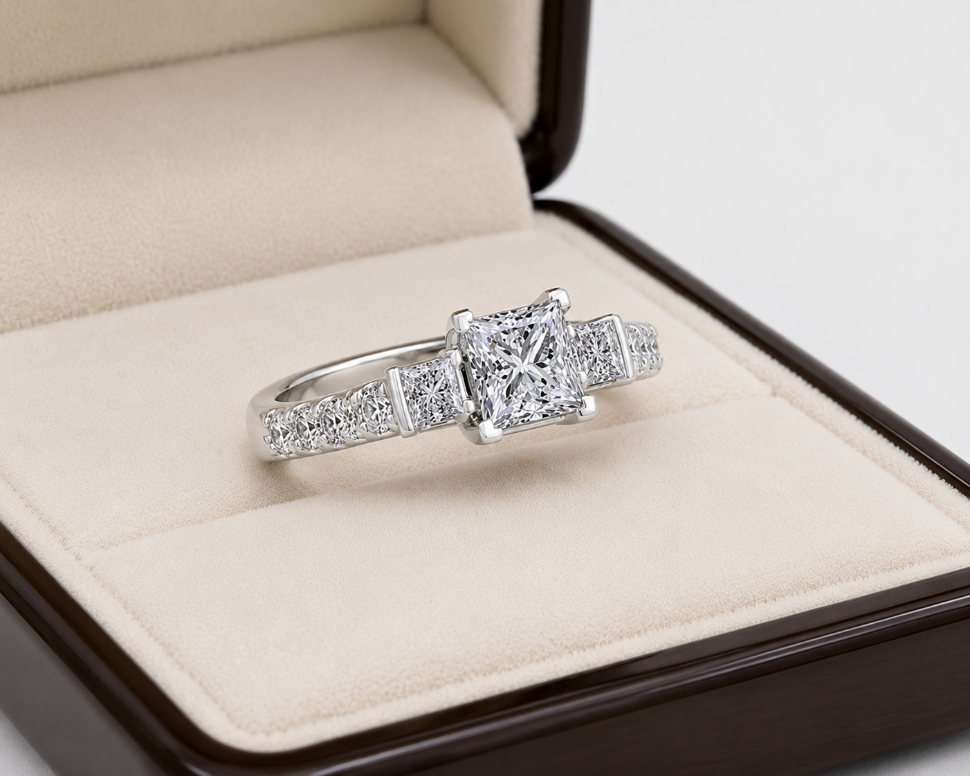 Princess Cut Natural Diamond Wedding Ring 14K White Gold 2.25 Ct