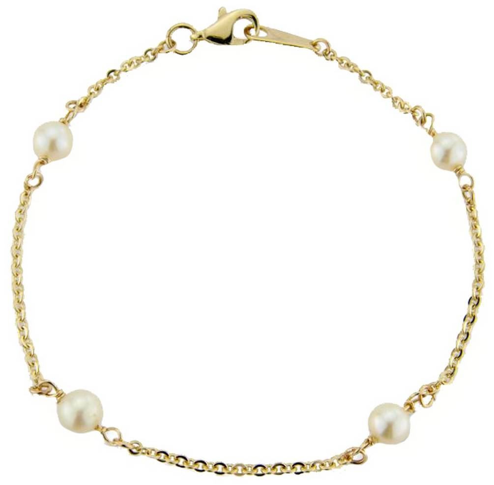 Mark Milton Womens Pearl Bracelet – Yellow Gold/White