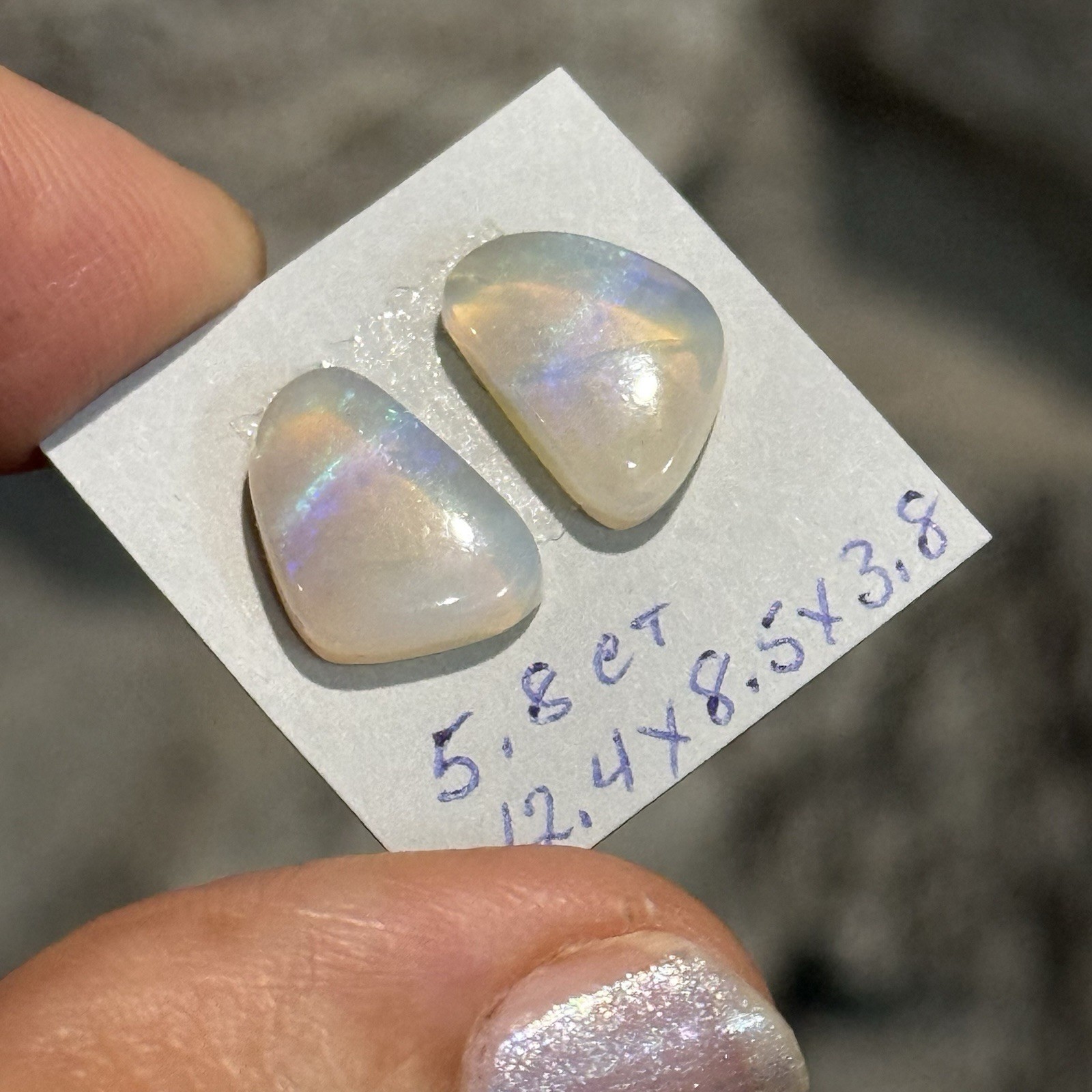 5.8ct 12.4×8.5×3.8mm Pair Clear Crystal Pipe Australian Opal Cabochon Gems
