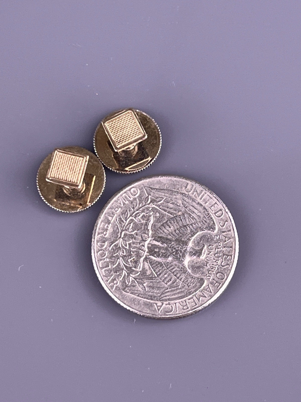 Square 9ct Gold Plate Sterling Silver Tuxedo Shirt Dress Studs Textured 1/4″ VTG