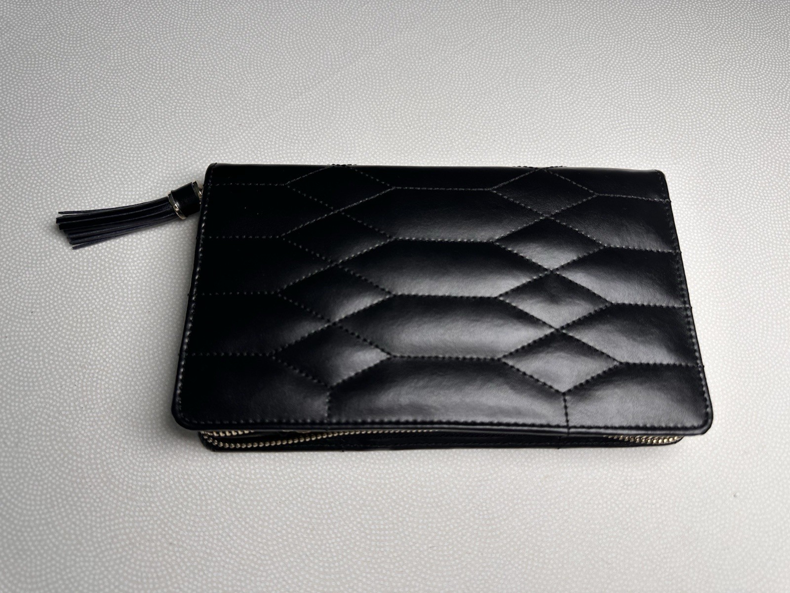 WOLF Black Quilted Leather Travel Jewelry Case Zip Around Organizer Clutch NWT