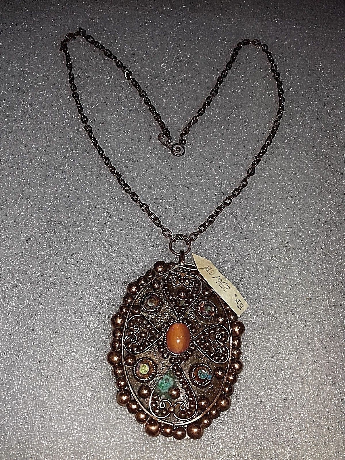OLD ALBANIA HANDCRAFTED WOMEN COPPER NECKLACE WITH STONE-COMMUNISM TIME-37.5 CM
