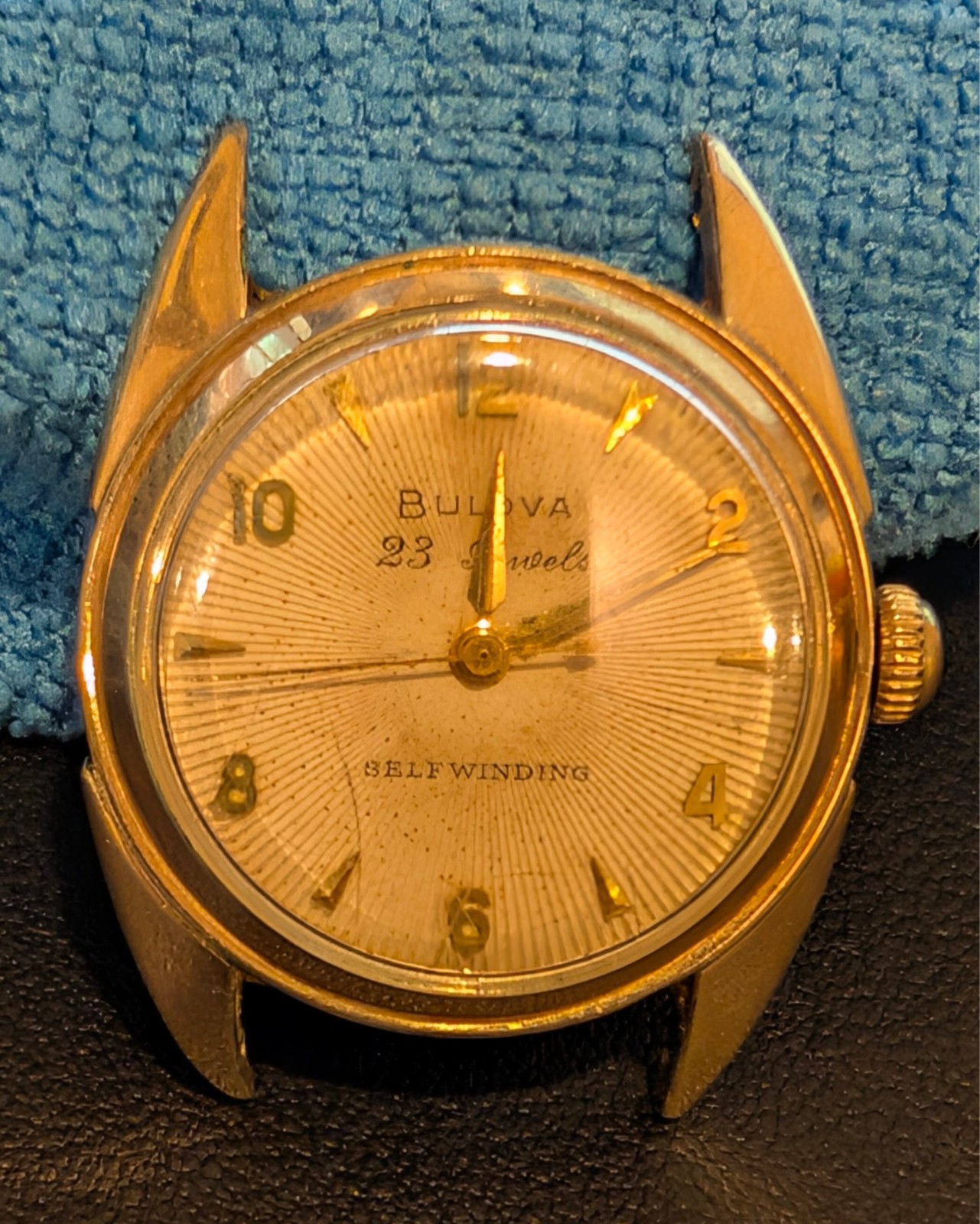 Vintage 1950s Bulova 23 Jewels Automatic RUNNING Sunburst Radial Dial 10k RGP