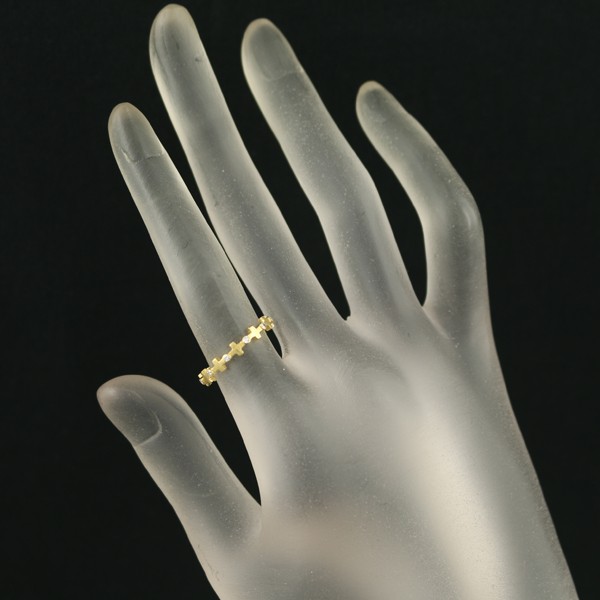 Auth AHKAH Ring Diamond 0.11ct Cross Matte US5-5.25 18K 750 Yellow Gold