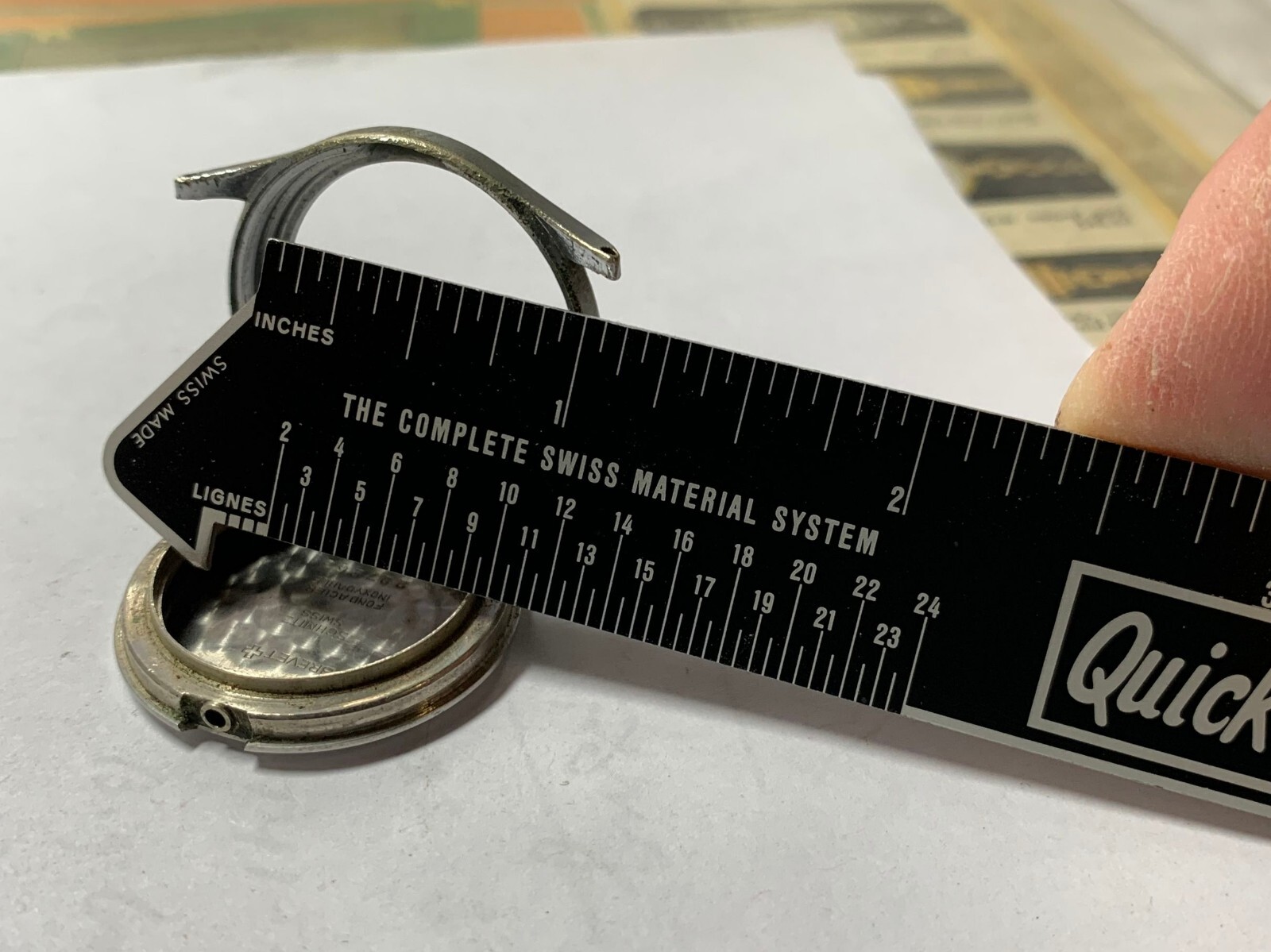 UNUSUAL 1943 Schmitz Swiss Made 32.4mm 10 ½L Hidden Crown Case Flip Up Bezel !
