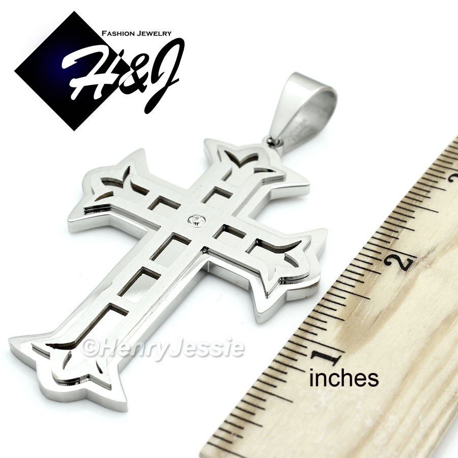 18″-40″Stainless Steel 6mm Silver Box Link Chain Cubic Zirconia Cross Pendant*L5