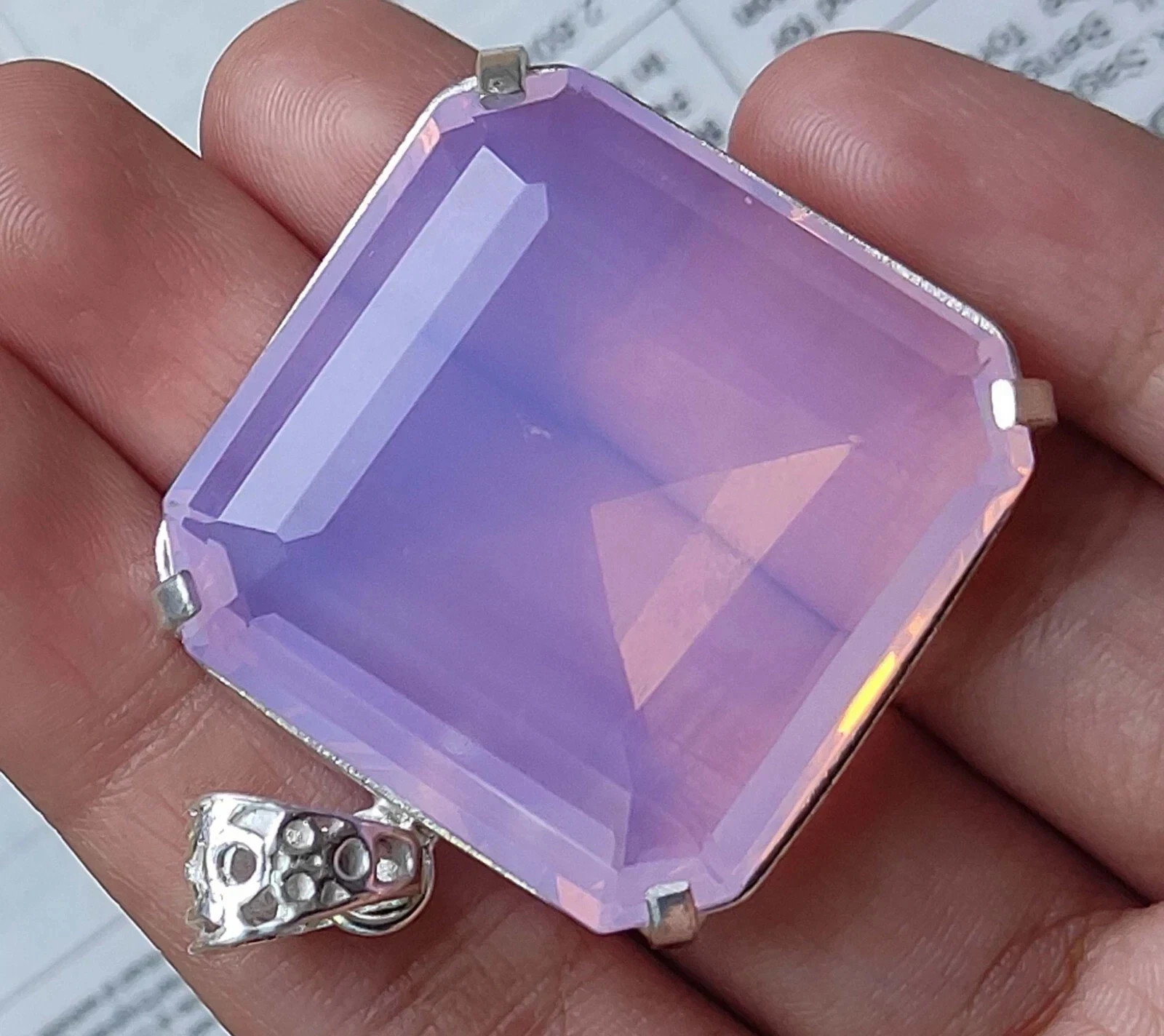 74 Ct Natural Pink Opal Asscher Cut 925 Solid Sterling Silver Pendant Gems 20