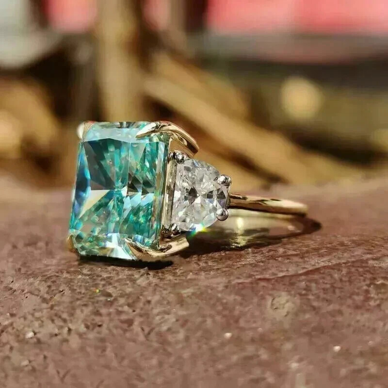 RARE 15.80 Ct Blue Treated Diamond Radiant Cut Solitaire Ring 925 Silver Ring
