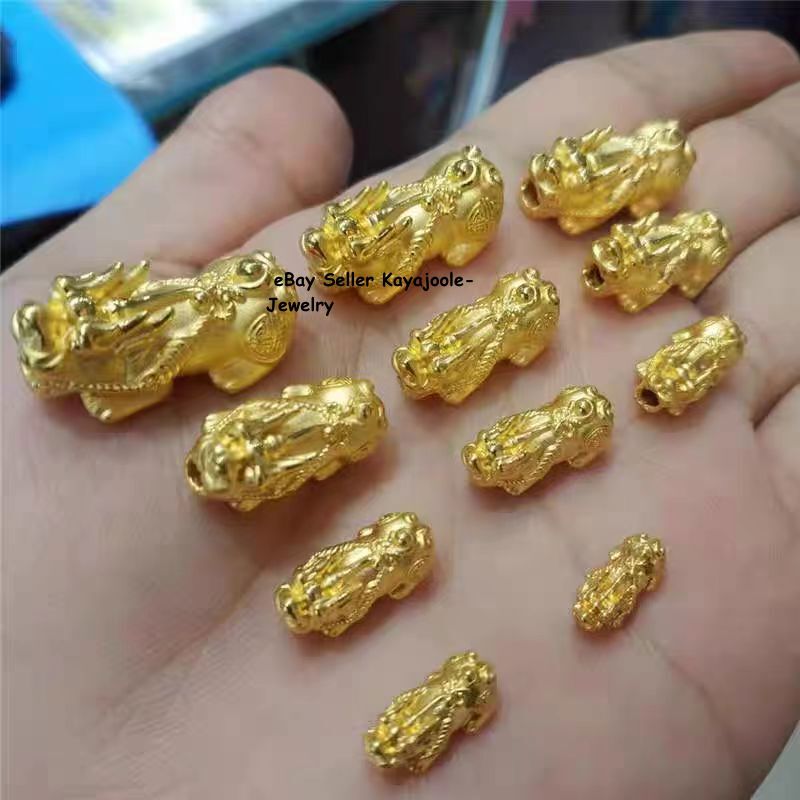Fine Pure 24K 999 Yellow Gold 3D Wealth Dragon Pixiu Bead Pendant 6-24mm