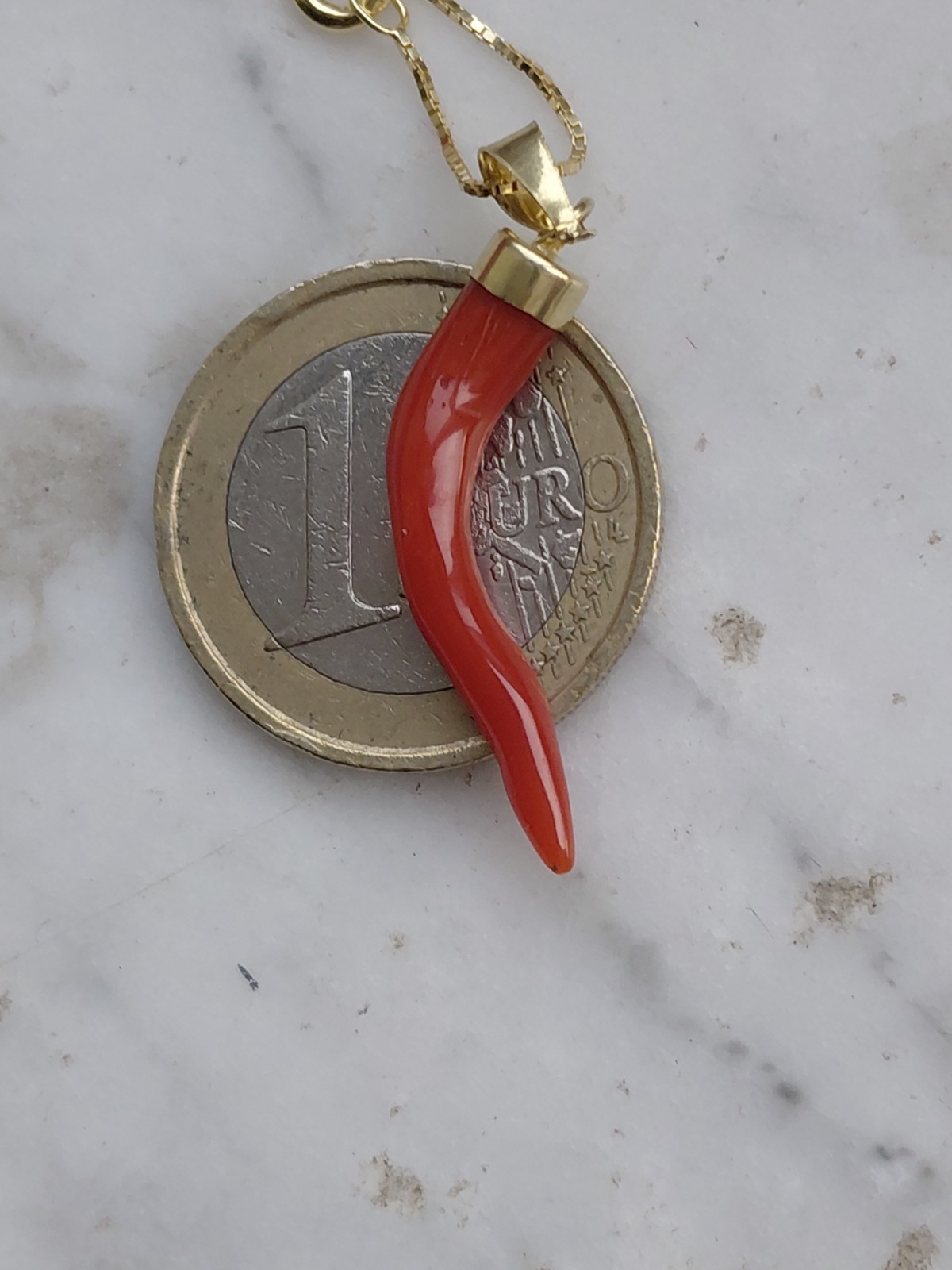 SARDINIAN RED CORAL HORN NECKLACE + AMULET ON SILVER,925