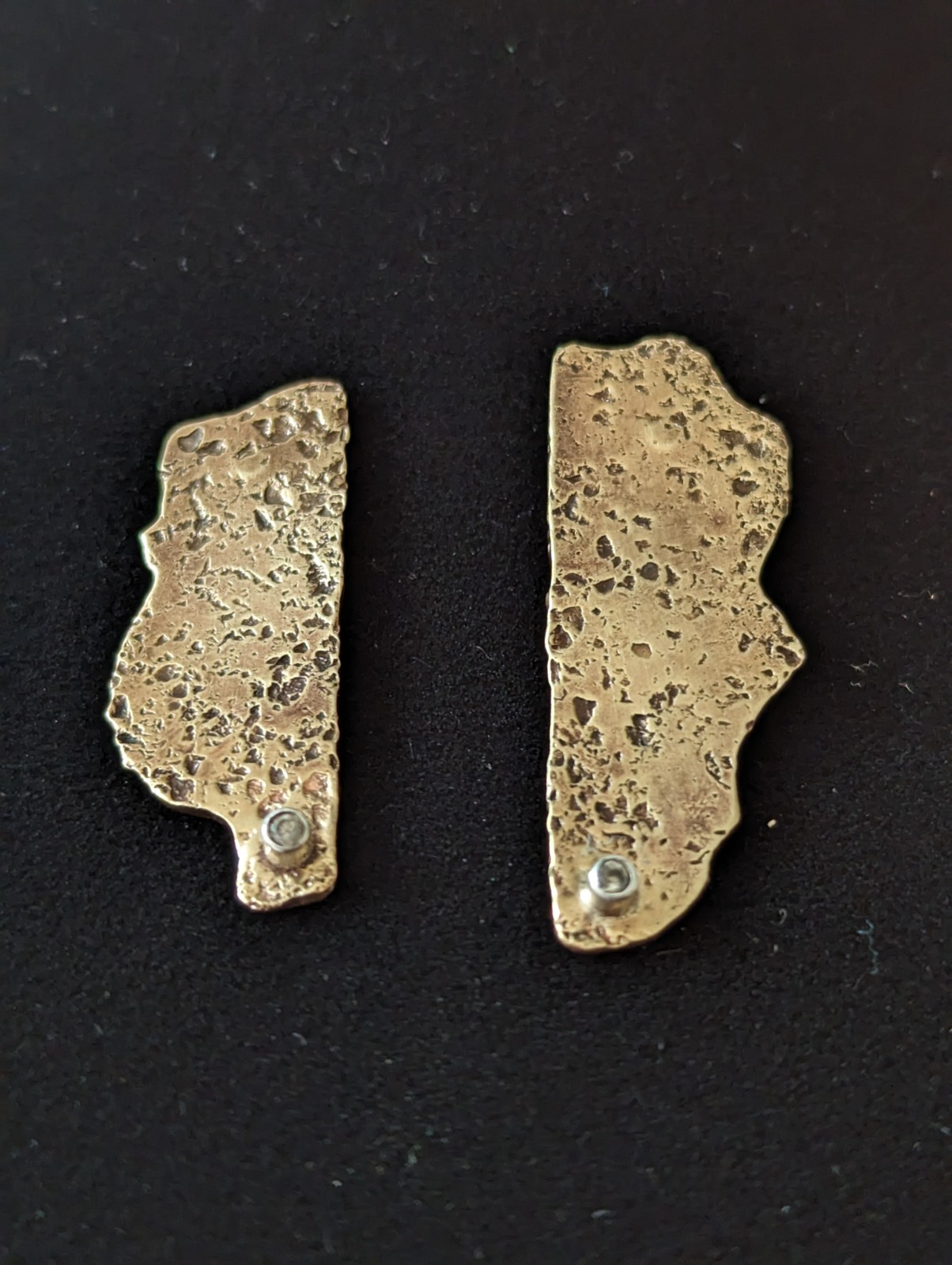 Artisan Hand Made Brass and Sapphire Abstract Post Earrings