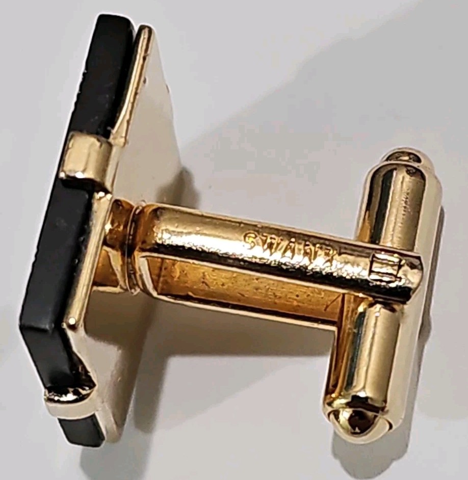 Vtg Swank Reverse Carved Lucite Cufflinks Tie Tac Set Black Silver Starburst MCM