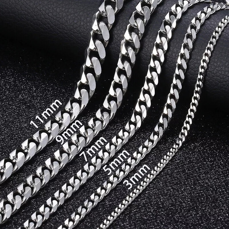 Cadena de Eslabón cubano para Hombre Acero Inoxidable de Plata Moda Hip Hop