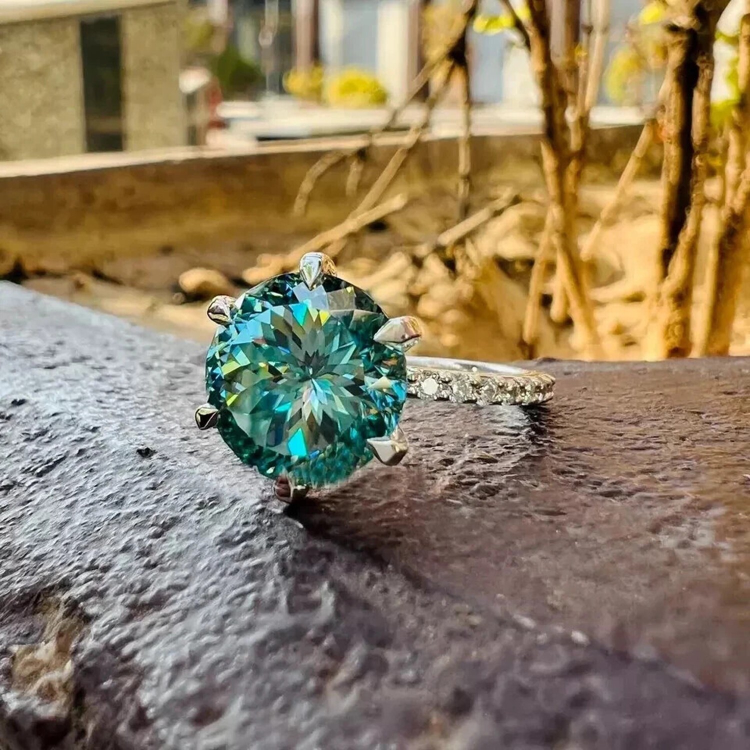Certified Statement Ring 3.5 Ct Portuguese Cut Blue Lab Grown Diamond 925 Silver