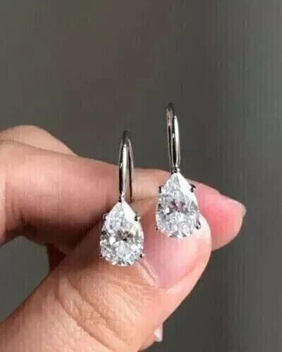 4Ct Pear Cut Lab-Created Diamond Drop/Dangle Earrings 14K White Gold Plated