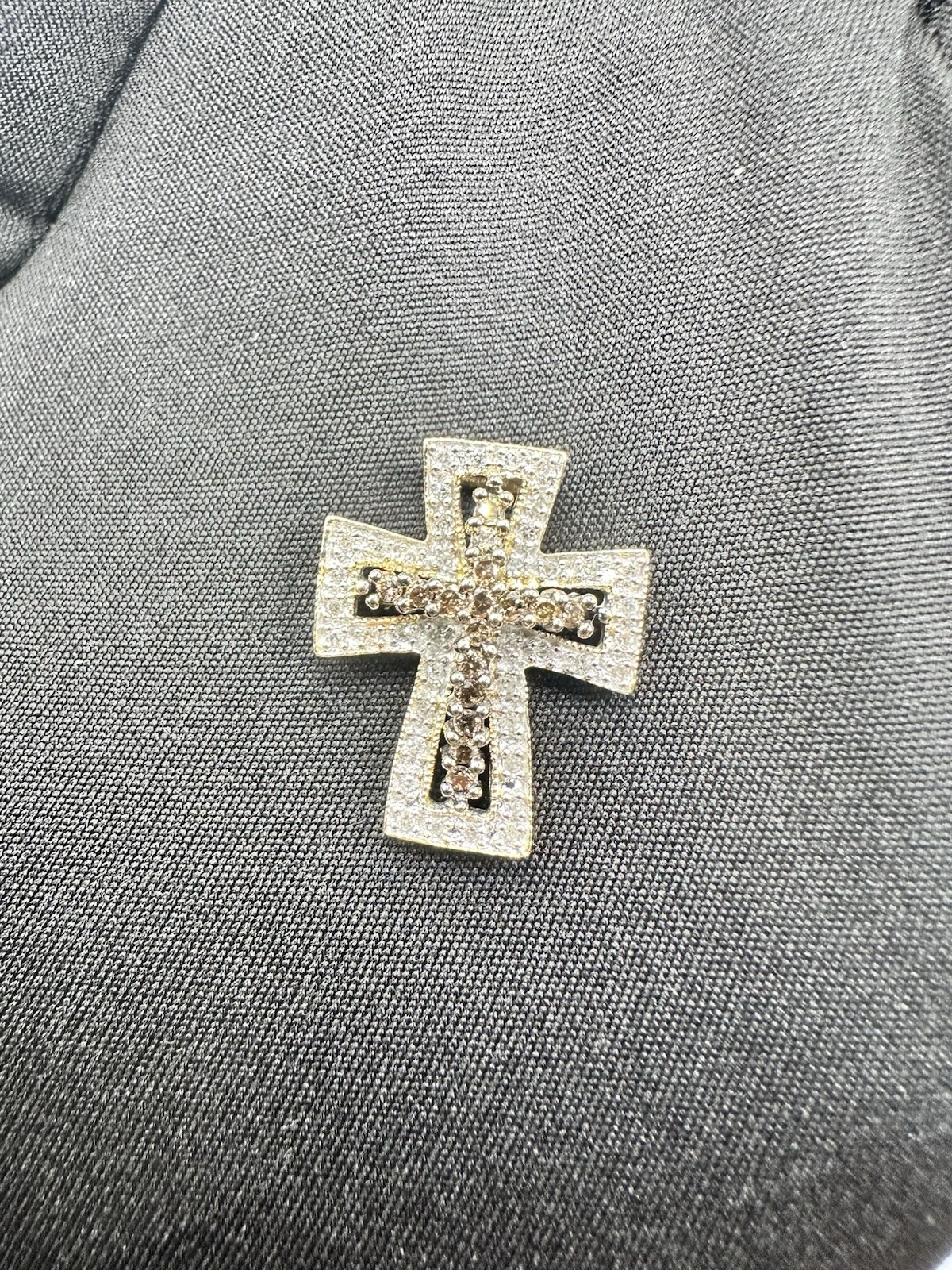 .72ctw Natural Chocolate & White Diamond Cross Pendant 14k Yellow Gold 3.2 Grams