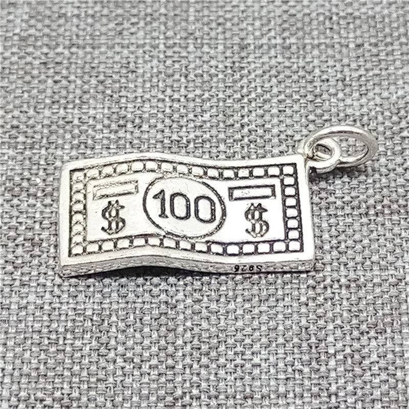 2pcs of 925 Sterling Silver One Hundred Dollar Bill Charms Pendants 2-Sided