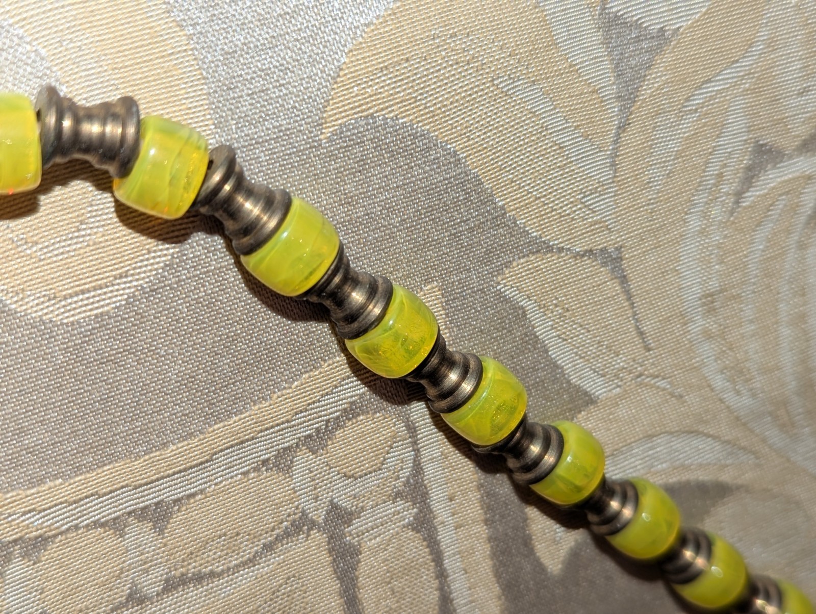 African Influenced Handmade Necklace w/Glass Beads and Metal Spacers