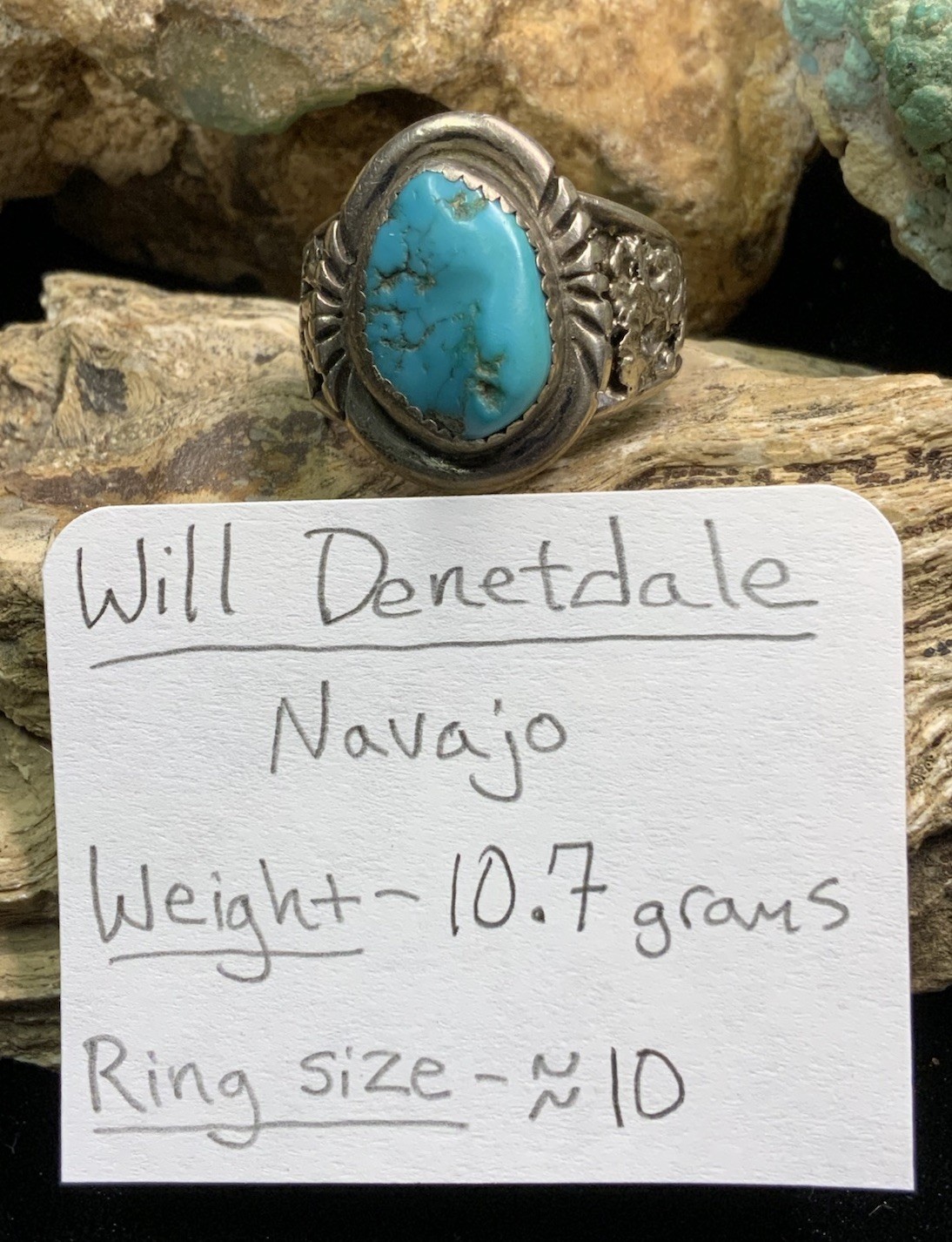 Native American Navajo “Will Denetdale” Sterling Silver & Turquoise Ring, 10.7g