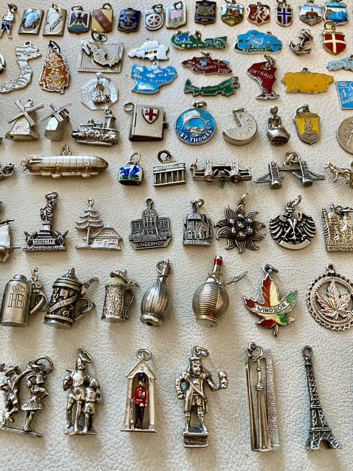 Vintage Sterling Silver & Brass World Travel & Map & Shield Charms CHOICE