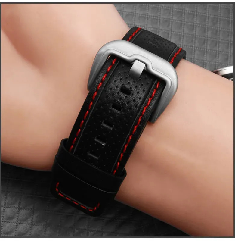 Leather Watch Strap For Dietrich OT-3 OTC-AO1 24mm Black Cowhide Wrist Band