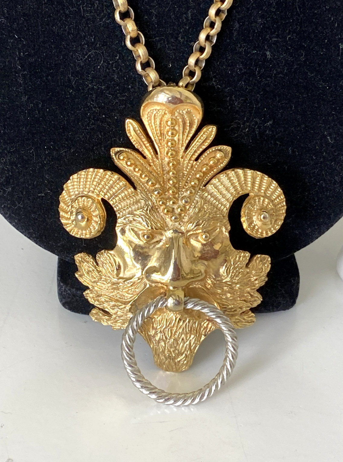 Vintage 1970s Lucien Piccard Mythical Goat Man Gold Plated Pendant Necklace