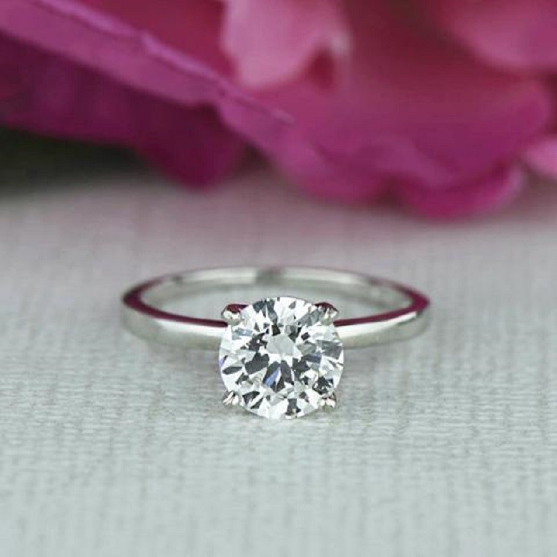 Lab Grown Round cut Diamond Wedding Ring 14K White Gold 2 Carat